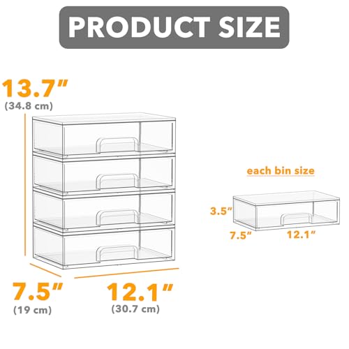 SpaceAid Bottle Storage Organizer Baby - Acrylic Bottles Station Organizer Container, Stackable Clear Drawers for Countertop, Vanity, Bathroom, Cabinet, Pantry Organization, 4 Pack, 4L, 13.7"H - size: 13.7"H, 4 Pack, 4L