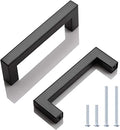 KNOBWELL 6 Pack Black Kitchen Cabinet Pulls, 3-3/4 inch Hole Center Black Square Stainless Steel Dresser Drawer Pulls 4-1/5" Length - color: Matte Black, size: Hole Center:3-3/4 inch(96mm)