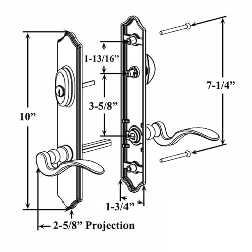 10" Arch Keyed MPL Hinged Patio Door Active Handleset Trim Compatible with Ashland, Marvin, Milgard & Jeld-Wen French Doors, 3-5/8" Handle PZ, 7-1/4" H.C., Non-Handed, Matte Black