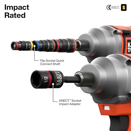 Klein Tools 65301KNECT Impact Socket Set, KNECT (S) 23-Piece SAE Pass-Through and Flip Socket Tool Set, Impact Driver Adapter, MODbox Tool Organization