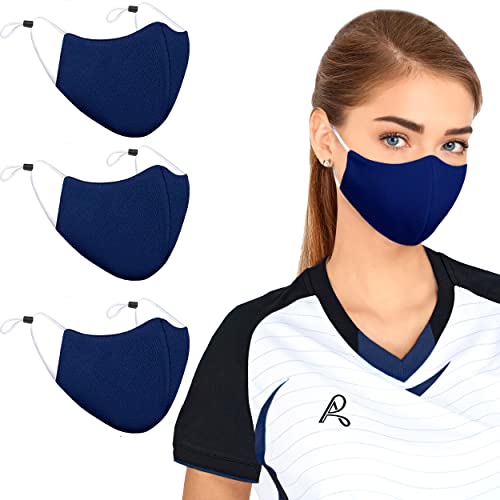 Arcarius Breathable Sports Face Mask – Moisture Wicking Gym & Travel Fit (3-Pack) - color: Navy