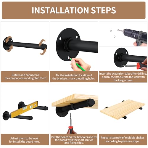 Metal Pipe Shelf Brackets for 12 Inches Board, Heavy Duty Wall Mounted Metal Shelving Brackets for DIY Floating Shelves (8 Pack) - size: 12 Inch 8 Pack
