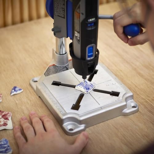 Dremel Drill Press Rotary Tool Workstation Stand with Wrench - Mini Portable Press & Tool Holder - 2-Inch Depth - Ideal for Drilling Perpendicular and Angled Holes - 220-01 - size: Silver, style: Industrial