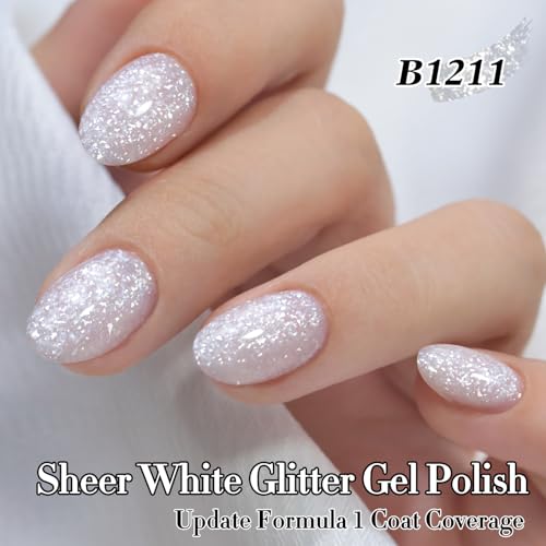 Double Rhythm 15ML Glitter Gel Polish Shimmer Reflective Holographic Color Magnetic for Nail Art Salon DIY at Home (Snow Glitter-B1211) - color: Milky Snow