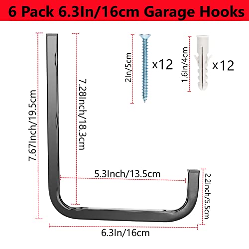 Garage Storage Hook, 6.3 Inch Heavy Duty Wall Mount Utility Hanger - size: 7.6inch x6.3inch