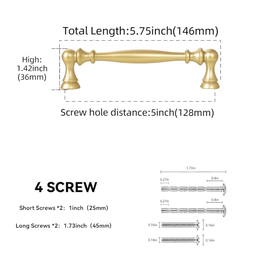10 Pack 5 Inch(128mm) Kitchen Cabinet Handles Brushed Gold Cabinet Pulls Zinc Alloy Drawer Pulls Solid Kitchen Hardware - color: Brushed Gold, size: 5'' Hole Center(128mm)