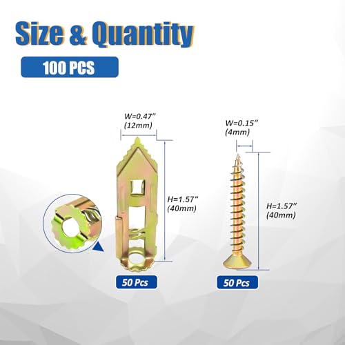 100Pcs Self Drilling Drywall Anchors Heavy Duty Metal 66LB - size: 100Pcs 12*40