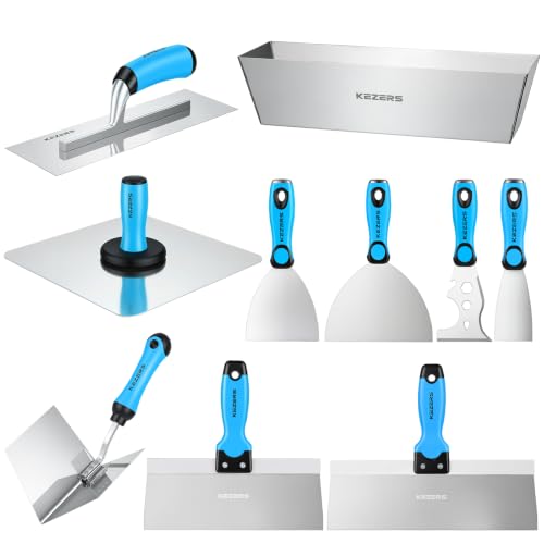 KEZERS 10-Piece Drywall Hand Tools Kit with Trowel,Mud Pan & Hawk Kit