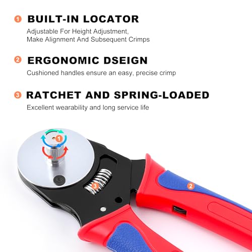Newdeli Deutsch Crimp Tool 12-22AWG Closed Barrel Crimper - 4 Way Indent 8 Impression Type for Deutsch Solid Contacts - Deutsch Pin Crimper