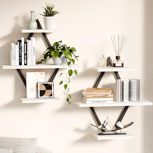 Floating Wall Shelves, Set of 2, White - color: White