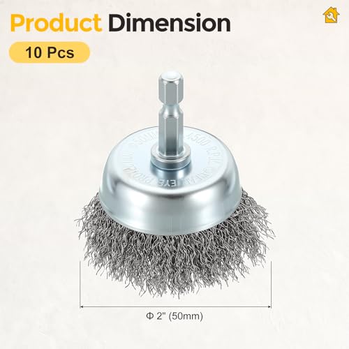 10pcs 2in Wire Cup Brush for Drill, 1/4in Hex Shank, Carbon Steel - size: 2 inch