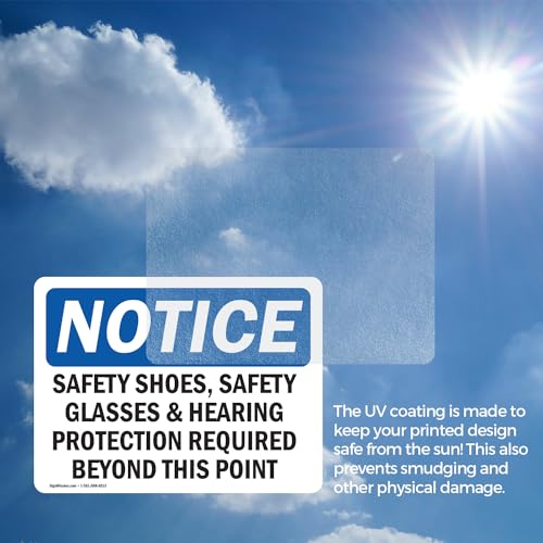 (2 Pack) Safety Shoes Safety Glasses & Hearing Protection OSHA Notice Sign 5 Inch X 3.5 Inch Vinyl Label Decal Sticker Weather Resistant, UV Protected for Workplace, Business, and Construction Site, Made in the USA - size: 5 Inch X 3.5 Inch, style: Vinyl
