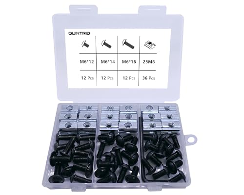 72 pcs M6 T Nut and Screws Kit, 36pcs M6 x 12/14/16mm Flanged Button Head Socket Cap Screws, 36pcs M5 Slide in T Nut and 1pcs Hex Wrench, for 1010 Aluminum Extrusion Hardware (Black) - color: Black, size: 72pcs1010 Series M6 Flanged Screws Kit
