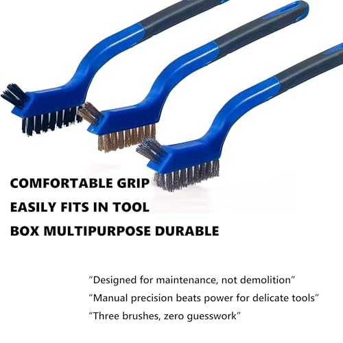 Wire Brush Set (3-Pack) 7-Inch Curved Handle for Precision Cleaning - color: 3 PCS BLUE