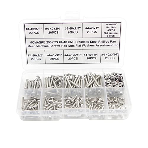 #4-40 UNC 304 SS Phillips Pan Head Screws Hex Nuts & Washers Kit - size: #4-40UNC