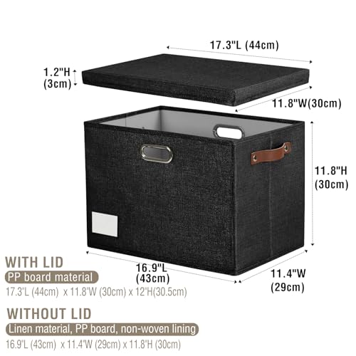 Roobyl 17" Large Fabric Storage Box with Lids, 3-Pack, Black - color: Black, size: Large-17"