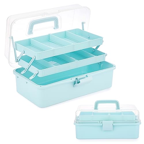 BTSKY 3-Layer Plastic Dividing Storage Box Craft Organizer and Storage - color: Blue