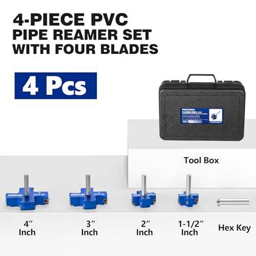 4PCS PVC Pipe Reamer Kit, PVC Fitting Saver for SCH40, 4-Blade Pipe Reamer Plumbing Tools, Fits Standard 1/2" Drill, Includes 1-1/2", 3", 2 ", 4" - size: 4Pcs PVC Pipe Reamer Kit