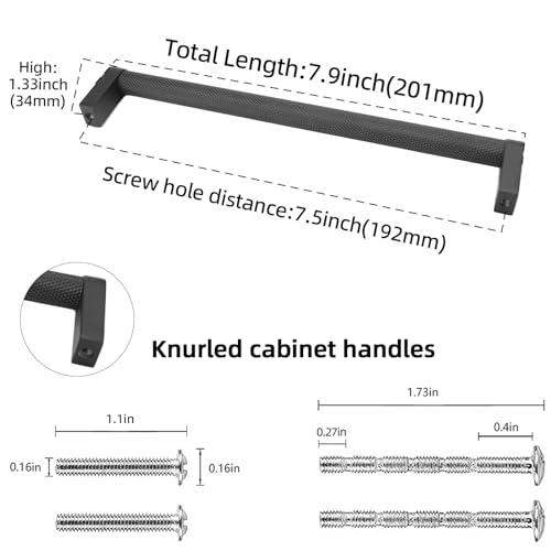 10 Pack 7-1/2 inch(192mm) Matte Black Kitchen Cabinet Handles Cabinet Pulls Black Drawer Pulls Kitchen Cabinet Hardware Handles Dresser Handles - color: Matte Black, size: 7-1/2" Hole Center（192mm）