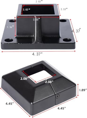 2" Square Premium Base Flange and Covers Set for Home Improvement and Tools, Aluminum,Black - size: 2" post flange + cover