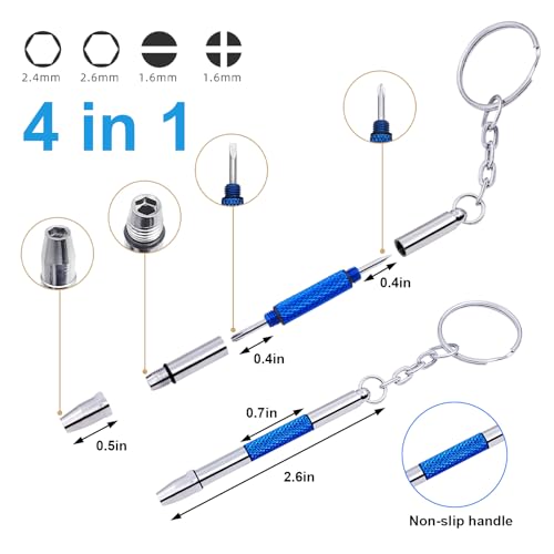 5 Pcs Mini Eyeglass Screwdriver, 4 in1 Watches Mini Precision, Stainless Steel Screwdriver Kit, Eyeglass Repair Set with Keychain,Stainless Steel Alloy Watchmaker Tool (5 colors)