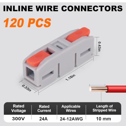120PCS AVARBUVO Lever Wire Connectors, Mini Quick Connector Push-in, 1 in 1 Out Electrical Wire Inline Terminal for Splicing 24-12 AWG - size: 120PCS
