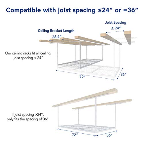 FLEXIMOUNTS 3x6 Overhead Garage Storage Adjustable Ceiling Rack, White - color: White, size: 3x6 ft
