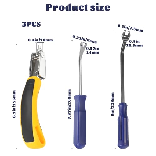3 Pcs Upholstery Staple Remover Heavy Duty Construction Staple Remover with Nail Puller, Tack Puller Tool, Carpet Removers for Furniture Wooden Case Floor Removing All Kinds of Staples (Blue, Yellow)