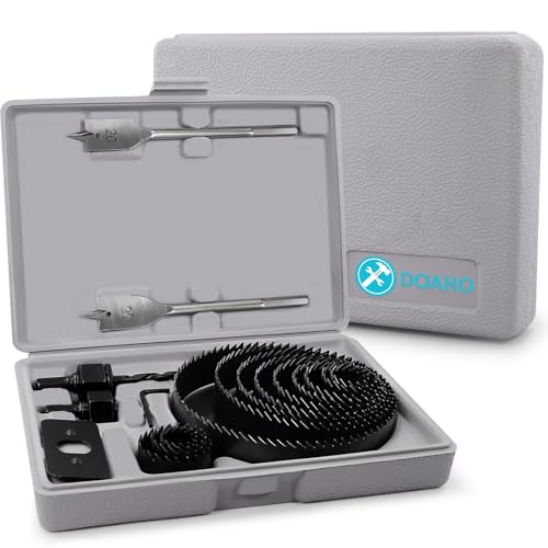 18Pcs Hole Saw Kit,Wood Hole Saw Set with 3/4in-5in Hole Saws,Mandrels,Drill Bits,Installation Plate,Hex Wrench,Flat Saw,Storage Case for Wood,Plywood,PVC,Drywall,Plastic