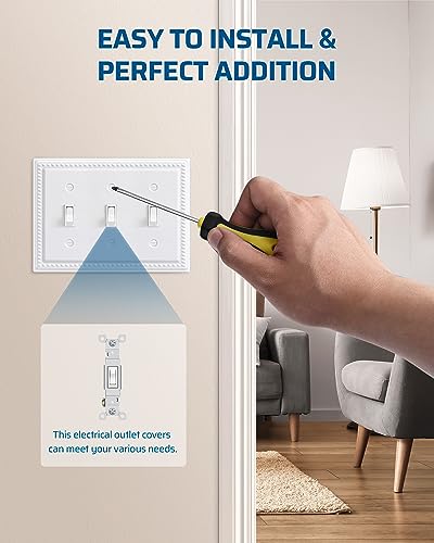 DEWENWILS 2 Pack Metal Outlet Covers, Tripple Toggle Wall Plate Cover - color: White Decorative, size: 3 Toggle 2PK