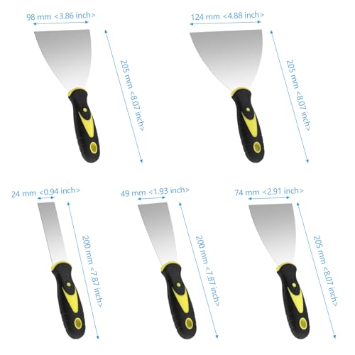 20PCS Putty Knife Set 1, 2, 3, 4, 5 Inch, Stainless Steel Spackle Knives, Metal Knife Scrapers with Non Slip Handles for Drywall Finishing, Plaster Scraping, Decals, and Wallpaper - size: 1/2/3/4/5 Inch