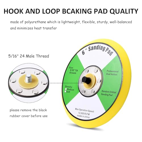 1Pcs 6in Hook and Loop Flexible Backing Pad, 6" Sanding Back Pad 5/16" 24 Thread for Air Orbital Sander and Pneumatic Polisher - style: 6inch