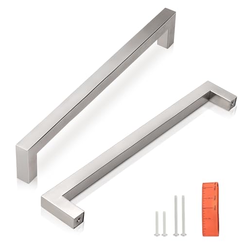KNOBWELL 6 Pack 6-3/10" Cabinet Handles Brushed Nickel, Euro Style Stainless Steel T Bar Kitchen Cabinet Handles Dresser Drawer Pulls, 6-7/10" Overall Length - color: Brushed Nickel, size: Hole Center:6-3/10 inch(160mm)