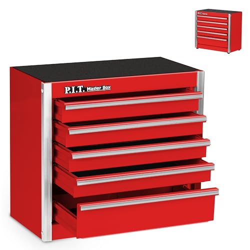 P.I.T. Mini Tool Box,Small Metal Toolbox Organizer with 5 Drawers,Red | 8.6"W X 4.6"D Cute Size,Q235 Steel,Magnetic Locking Mechanism,PVC Drawer Liners - color: Red, size: 5-Drawer