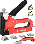 DIYSELF 4-in-1 Stapler Heavy Duty, Staple Gun with 4000 Staples and Remover - color: Red