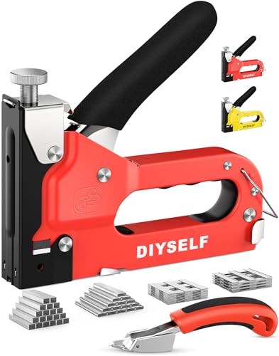DIYSELF 4-in-1 Stapler Heavy Duty, Staple Gun with 4000 Staples and Remover - color: Red