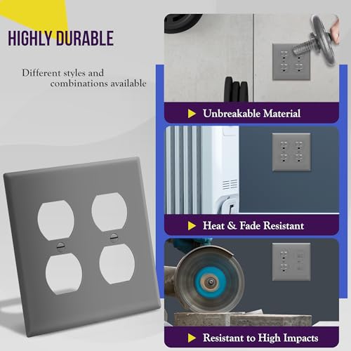ENERLITES Double Duplex Outlet Covers Wall Plate, 2-Gang, 1 Pack, Gray - color: Gray, size: Screw