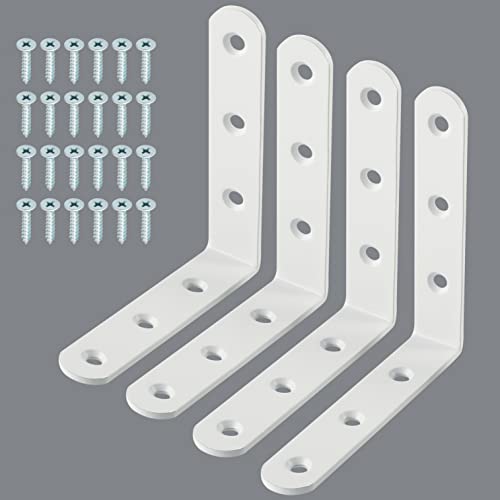 Alise 4Pcs Floating Shelf Brackets, White Heavy Duty L Bracket for Shelves | 3.2 X3.2 Inch Stainless Steel Corner Joint Angle Bracket for DIY Shelf Hanging Support - color: White, size: (4P) 3.2x3.2x0.8 inch