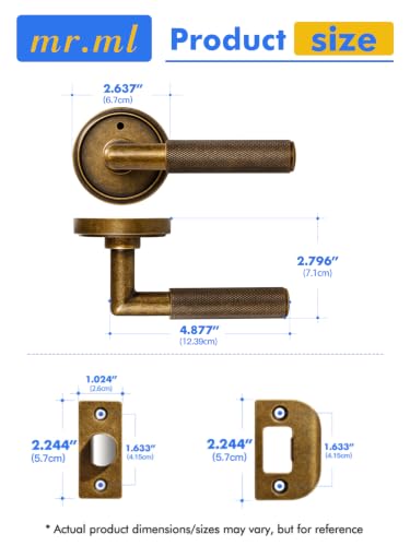 Knurled Door Lever Antique Brass Retro Privacy Door Handle, 1 Pack - color: Antique Brass Retro