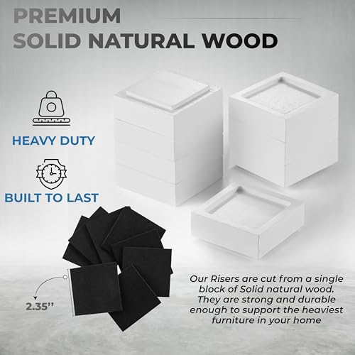 FASONLA Bed Risers (Set of 8) Furniture Risers Lifts Height 1", 2", 3" or 4", Solid Natural Wood Risers, Non-Slip Recessed Hole to Heavy Bed/Furniture (White Color) - color: White Color