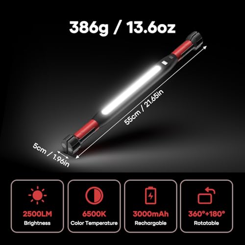 2 Pack Magnetic Work Light - Bright Rechargeable LED Work Light Bar, Under Hood Mechanic Light for Garage, Workshop, Vehicle Inspection, Gift for Mechanics