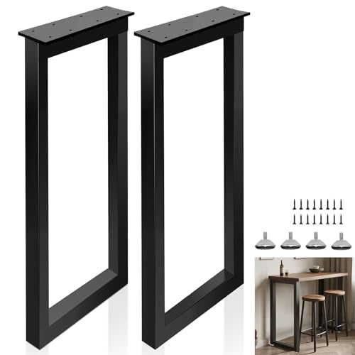 40 Inch Metal Bar Table Legs, Heavy Duty Desk Dinning Table Legs with Adjustment Feet Pads DIY Iron Furniture Feets, Set of 2,Black - size: H40 " Square