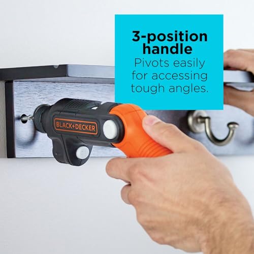 BLACK+DECKER Cordless Screwdriver with LED Light 4V MAX, Electric Screwdriver with 2 Pcs Bit Set (BDCSFL20C)