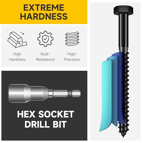 Mywish 46Pcs 3/8" Hex Head Lag Screws Assortment Kit, Heavy Duty Lag Bolts with Washers, 304 Stainless Steel Bolts 18-8, 5-Size Wood Screws for Outdoor, Black Oxide 3/8 Bolt - size: 3/8 Assorted Kit
