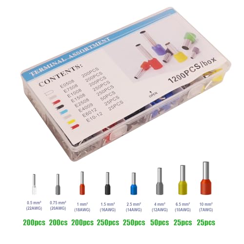 Fidioto Ferrule Crimping Tool Kit, One AWG23-7 (6-4A) Self-Adjustable Ratchet Wire Crimping Tool with 1200PCS Wire Terminals Crimping Connectors Wire End Ferrules - size: 1200 pcs+Crimper