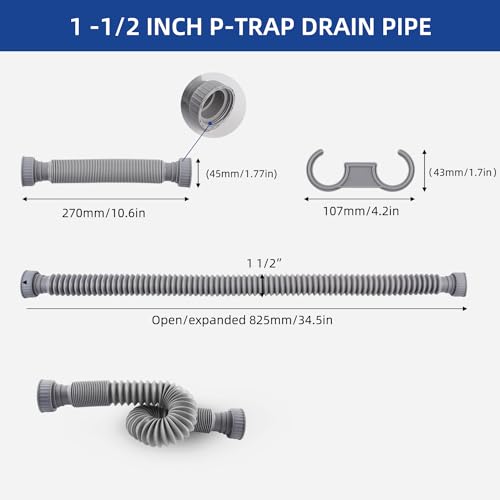 Sink Drain Pipe, Flexible Sink P-Trap Pipe for Kitchen & Bathroom, Gray - color: Gray