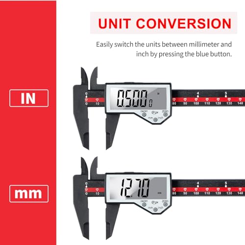 Digital Caliper, 0-6" Electronic Caliper Auto - Off Feature with Large LCD Screen Vernier Caliper Conversion Measuring Tool for Length Depth Inner Outer Diameter Measuring - color: Red Plastic, size: 6"