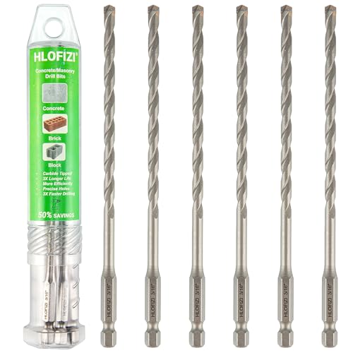 3/16" x 8" Masonry Drill Bits (6 Pack) Concrete Hammer Drill Bits Carbide Tipped, for Cement, Brick, Stone, Hex Shank - size: 3/16" - 6 Pack