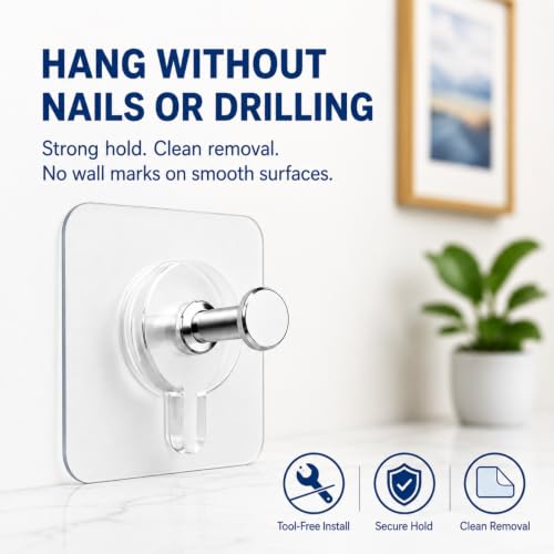 Picture Hangers Without Nails, 20 Pack, Clear Adhesive Hooks, Holds 13 lb - style: 20 Packs Picture Hangers Without Nails