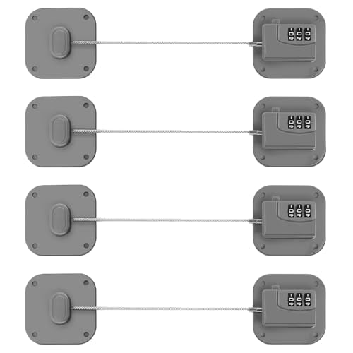 Refrigerator Lock, Heavy Duty Fridge Lock, Combination Lock for Refrigerator Cabinets, Drawers, Safety, Easy Install No Keys Needed (Grey-4Pack) - color: Grey-4Pack